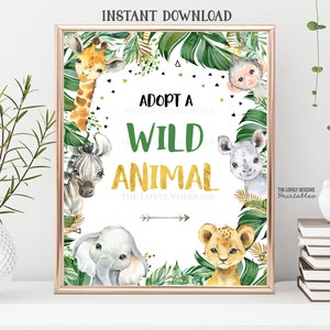 Adopt a Wild Animal Sign: Jungle Safari Birthday Decor (Digital Download)