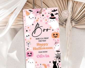 Editable Happy Halloween Favor Tag Little Boo Ghost Gift Tag Pink Spooky Cute Ghost Spooktacular Party Trick or Treat PRINTABLE DOWNLOAD PC4