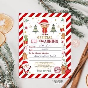 Carta de advertencia de elfo EDITABLE Carta de comportamiento de elfo Advertencia oficial de elfo Informe de elfo Carta de Navidad para niños Reno de Papá Noel DESCARGAR IMPRIMIBLE