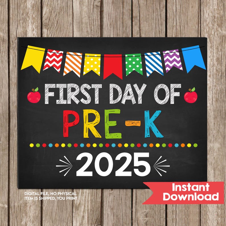 First Day of Pre-k Sign INSTANT DOWNLOAD Photo Prop, Back to School ...