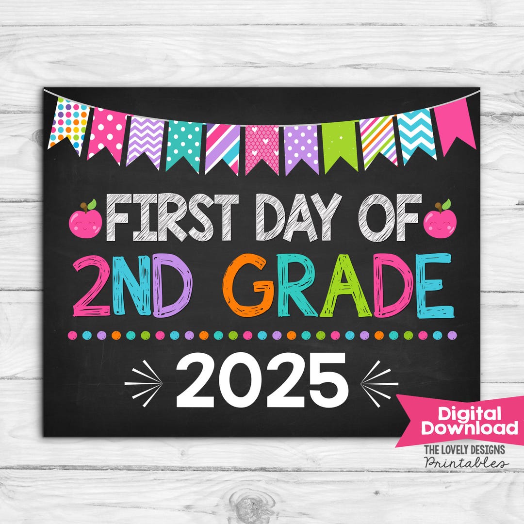 Girl First Day of 2nd Grade Sign INSTANT DOWNLOAD Photo Prop First Day ...