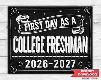 Bord eerste dag van het college, bord eerste dag van het eerste jaar van het jaar College eerstejaars INSTANT DOWNLOAD Dit keer is het bord afdrukbaar college 2026-2027