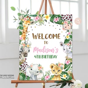 EDITABLE Leopard Print Welcome Sign Girl Leopard Birthday Party Sign Wild Safari Animals Cheetah Poster Sign PRINTABLE DOWNLOAD JLP3