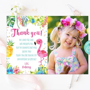 EDITABLE Flamingo Thank You Card Flamingo Photo Girl Birthday Party Cards Animals Zoo Thank You Card Flamingo Tropical PRINTABLE DOWNLOAD