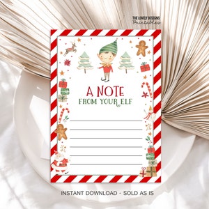Eine Notiz von Ihrer Elfe Karte Karte Karte Elfe Nordpol Post Nikolaus Brief Weihnachtstradition Nachricht von der Elfe Printable SOFORT DOWNLOAD