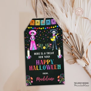 EDITABLE Fiesta Sugar Skull Favor Tag Fiesta Happy Halloween Tag Dia de los Muertos Mexican Party Chalkboard Favor Tag IMPRIMIBLE DESCARGAR