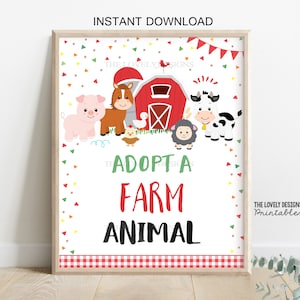 Adopt A Farm Animal Sign Farm Birthday Party Farm Animals Barnyard Bash Farm Adopt an Animal Table Sign Printable INSTANT DOWNLOAD FRG15