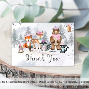 Woodland Folded Thank You Card Printable Woodland Winter Baby Shower ...