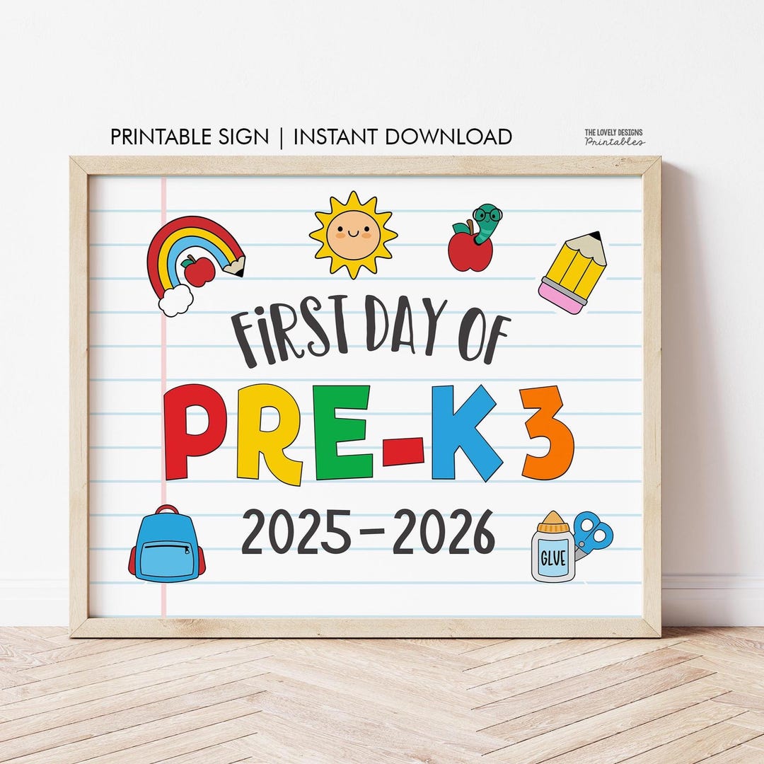 First Day of Pre-k3 Sign: Printable Chalkboard Photo Prop (digital ...