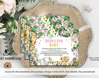Książki o dżungli dla małej dziewczynki Safari Baby Shower Baby Shower dla dziewczynki Jungle Zoo Safari Animals Przynieś książkę Włóż kartę do druku NATYCHMIASTOWE POBIERANIE