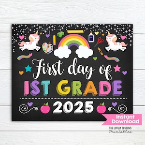 Unicorn First Day of 1st Grade Sign: Printable Chalkboard (Instant Download)