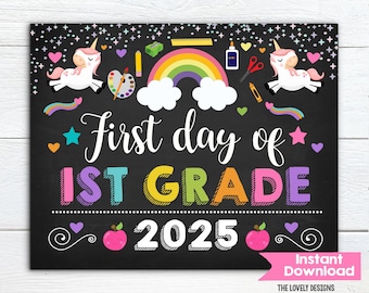 Panneau Premier jour de la 1re année Licorne : tableau imprimable (téléchargement instantané)