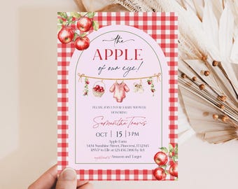Zaproszenie na baby shower „Jabłko Naszego Oka”: Edytowalne zaproszenie jesienne (szablon cyfrowy)