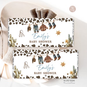 Envoltorio de barra de caramelo para baby shower de vaquero, etiqueta editable de vaquero, estilo country western, chico salvaje del oeste, "Un pequeño vaquero en camino", plantilla imprimible CWB