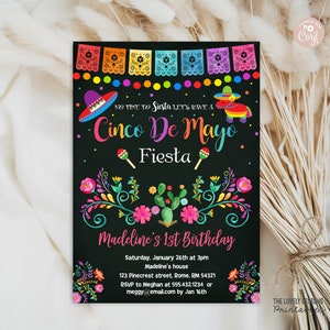 Cinco De Mayo uitnodiging BEWERKBARE Fiesta verjaardag schoolbord uitnodiging Fiesta Cactus kleuren Mexicaanse uitnodigen digitaal bestand AFDRUKBAAR DOWNLOAD