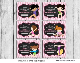 Gymnastics Kids Valentines Cards  Printable, Gymnastics Valentines Cards School Kids,Class Valentine Cards,INSTANT DOWNLOAD,Girls Valentine