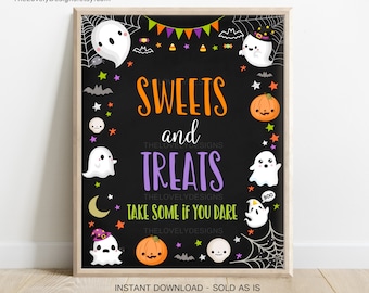 Halloween Sweets & Treats Chalkboard Sign: Spooky Ghost Party Decor (Printable Download)