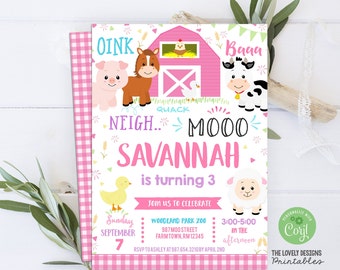 Editable Farm Birthday Invitation Girl Farm Animals Barnyard Invitation Digital file Farm Barnyard Party INSTANT DOWNLOAD printable template