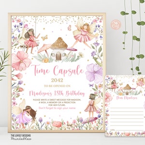 Editable Fairy Time Capsule Sign & Card: Whimsical 1st Birthday (Printable Download)
