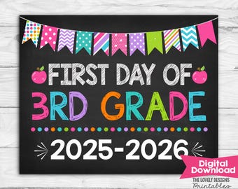 Mädchen ersten Tag der dritten Klasse Zeichen, erster Tag der dritten Schule Zeichen Back to Schule Tafel Zeichen druckbare Datei Foto Prop Sofort-Download