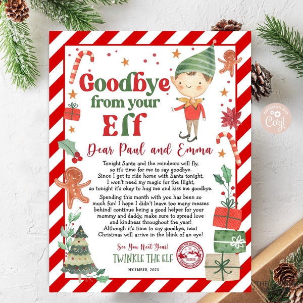 EDITABLE Elf Goodbye Letter Departure Goodbye from Your Elf Letter Christmas Elf Letter Santa Claus Green Red Elf Letter PRINTABLE DOWNLOAD