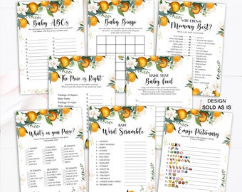 A little Cutie Baby Shower Games Package X8 Orange Clementine Citrus Games A Little Cutie on the Way Baby Shower Activity INSTANT DOWNLOAD
