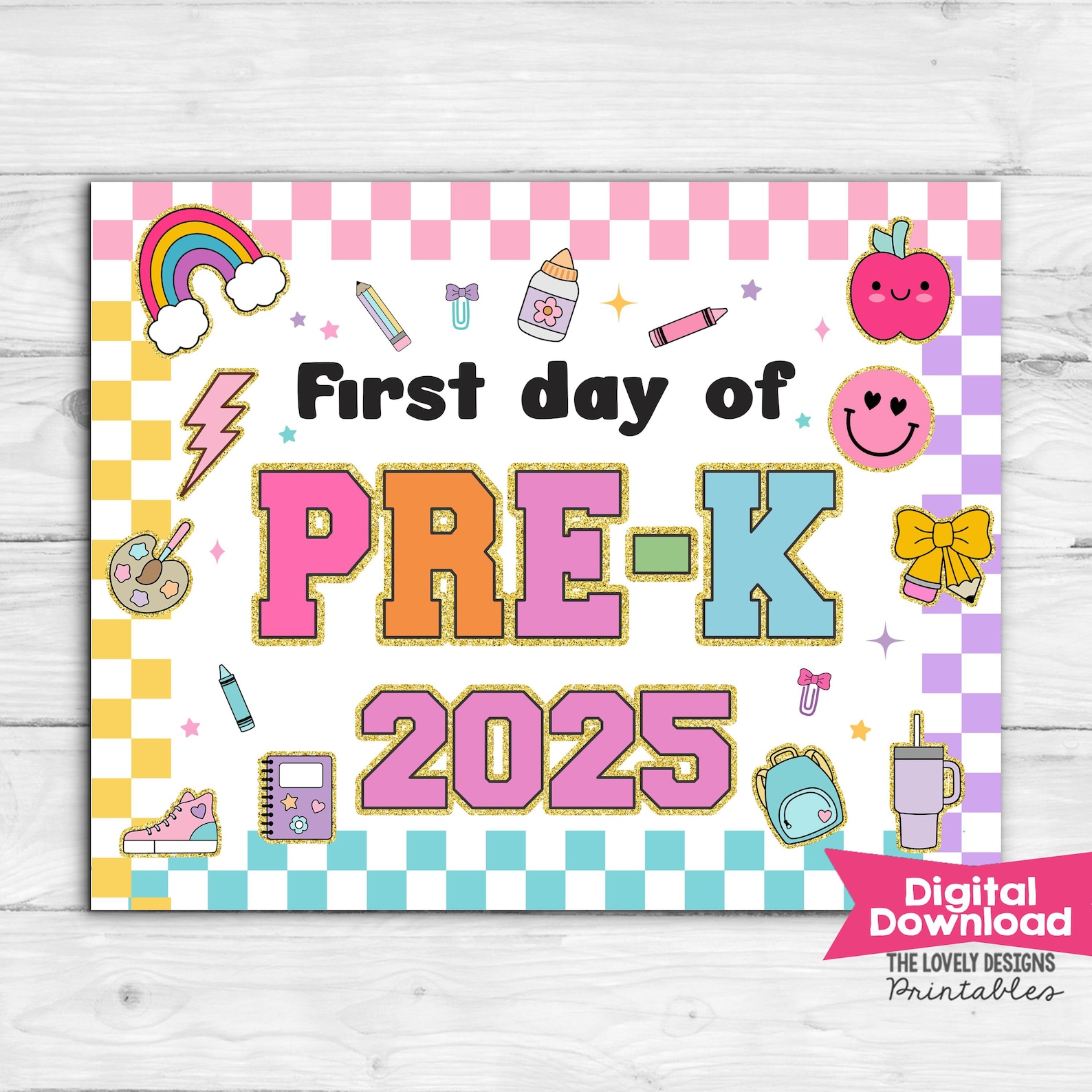 First Day of PRE-K Sign INSTANT DOWNLOAD Photo Prop, Pre-kindergarten ...