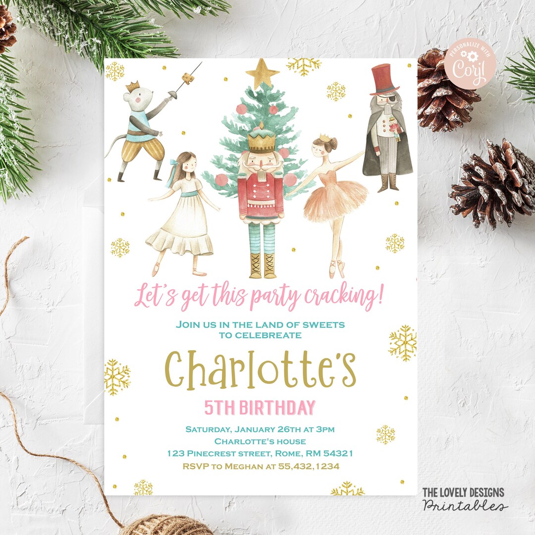 EDITABLE Nutcracker Birthday Invitation Nutcracker Watercolor Sugar ...