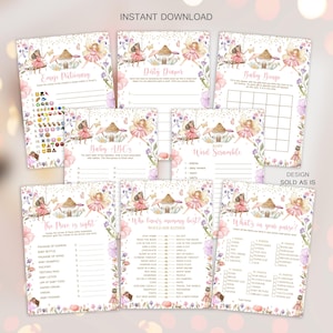 Fairy Baby Shower Games x8 Package Whimsical Wildflower Fairy Enchanted Pixie Shower Activity Princess Party Magical INSTANT DOWNLOAD FWE