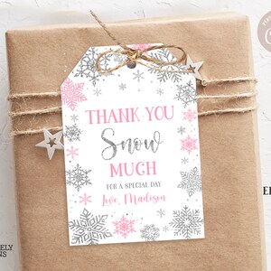 EDITABLE Winter Favor Tag Winter Snow Much Gift Tag Winter Snowflakes hot Pink Favor Tag Winter Wonderland Birthday PRINTABLE DOWNLOAD SWH5