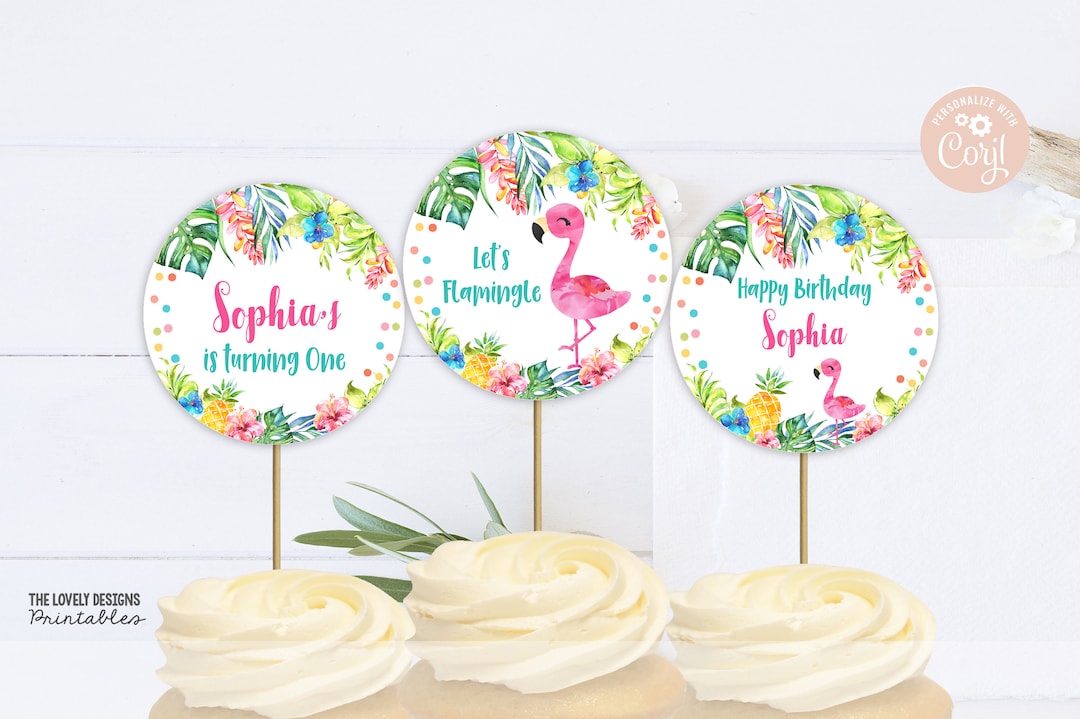 EDITABLE Flamingo Cupcake Toppers Flamingo Birthday Circles Decor ...