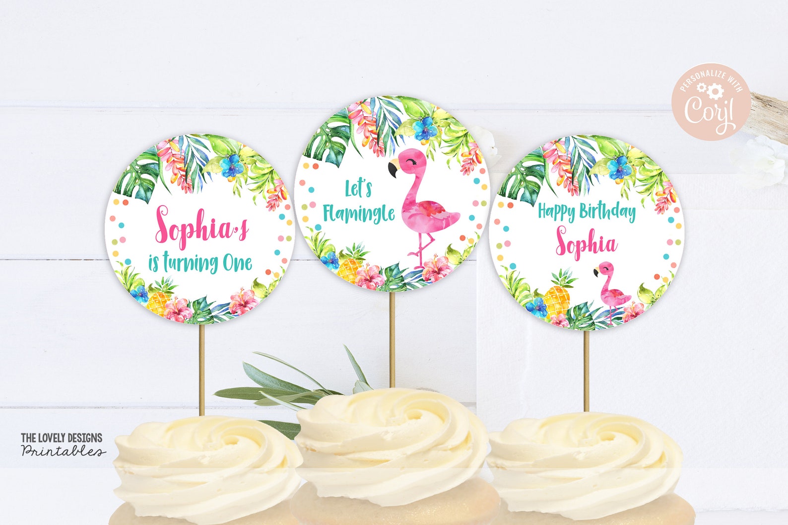 EDITABLE Flamingo Cupcake Toppers Flamingo Birthday Circles Decor ...