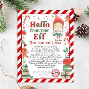 Carta de elfo de bienvenida EDITABLE Carta de primera llegada de la elfa de Santa Claus Carta de bienvenida de elfo de Navidad Carta de regreso de elfo Carta de visita de elfo IMPRIMIBLE DESCARGAR