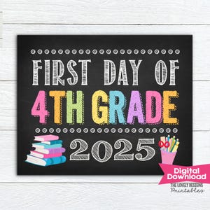 Girl First Day of 4th Grade Sign, First Day of Fourth School Sign Back to School Chalkboard Sign Printable File Photo Prop Instant Download