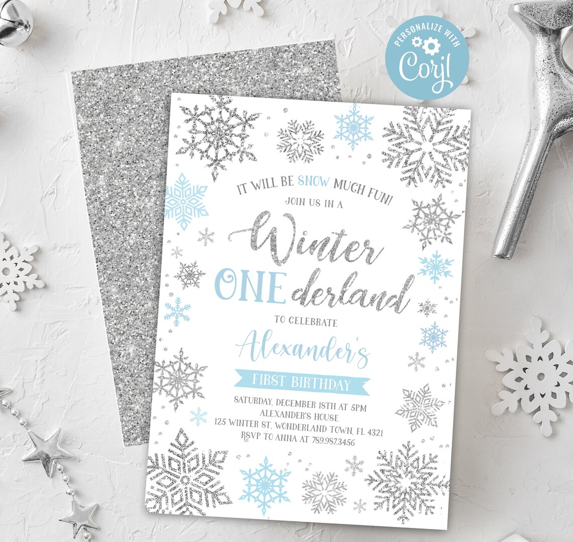 EDITABLE Winter Onederland Invitation Blue and Silver - Etsy
