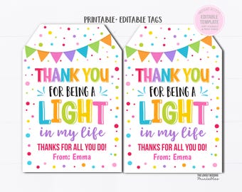 Gracias por ser una luz en mi vida Etiqueta de vela, Regalo de luces, Linterna Favor de agradecimiento al maestro Personal PTO Compañero de trabajo Amigo Director
