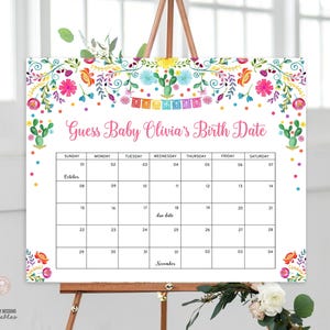 EDITIERBARE Fiesta Baby Aufgrund Datum Kalender Raten Sie Baby's Geburtstag Spiel Prediction Baby Ankunft Fiesta Baby Shower Kaktus Zeichen DRUCKBARE DOWNLOAD