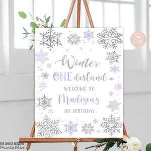 Editable Winter ONEderland Welcome Sign Winter 1st Birthday Snowflakes Lavender Purple Poster Winter Wonderland Sing PRINTABLE DOWNLOAD SWL6