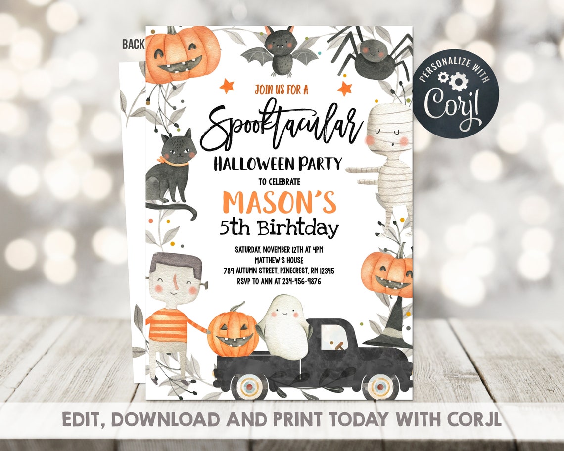 Halloween Birthday Invitation Spooky Cute Spooktacular | Etsy