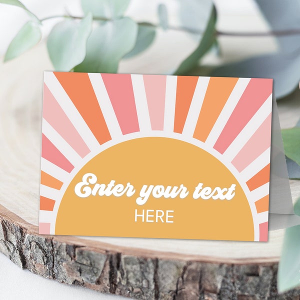 EDITABLE Sunshine Food Tent Label Here comes the Sun Retro Sunshine Pink Birthday Place Cards Hippie 70's Food Label PRINTABLE DOWNLOAD RSP8