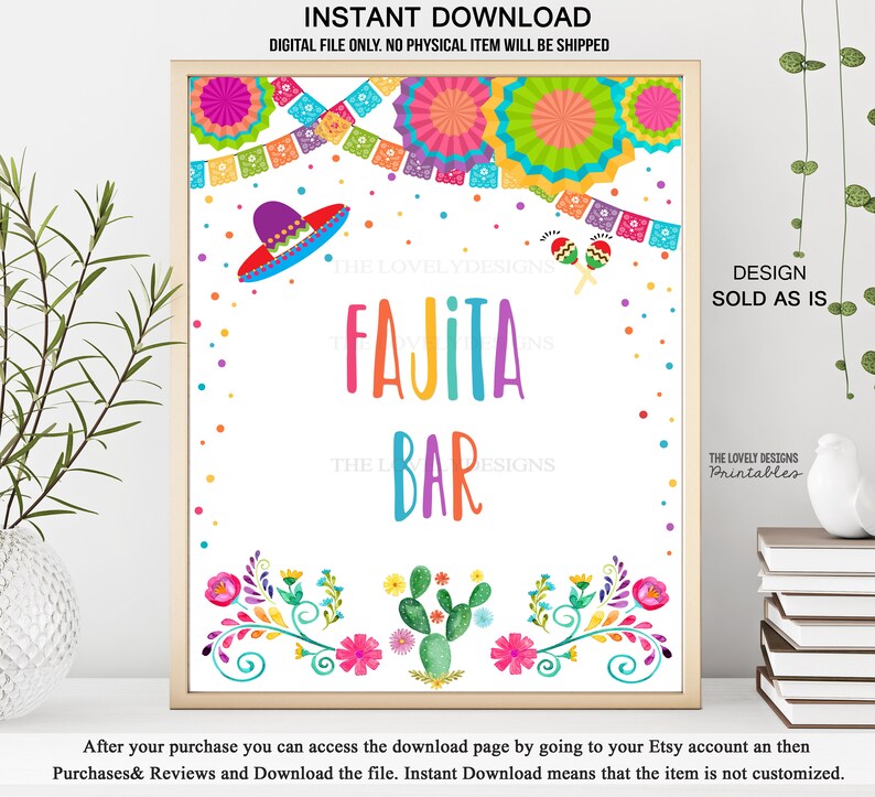 Fiesta Fajita Bar Sign Fiesta Birthday Sign Mexican Cactus Etsy