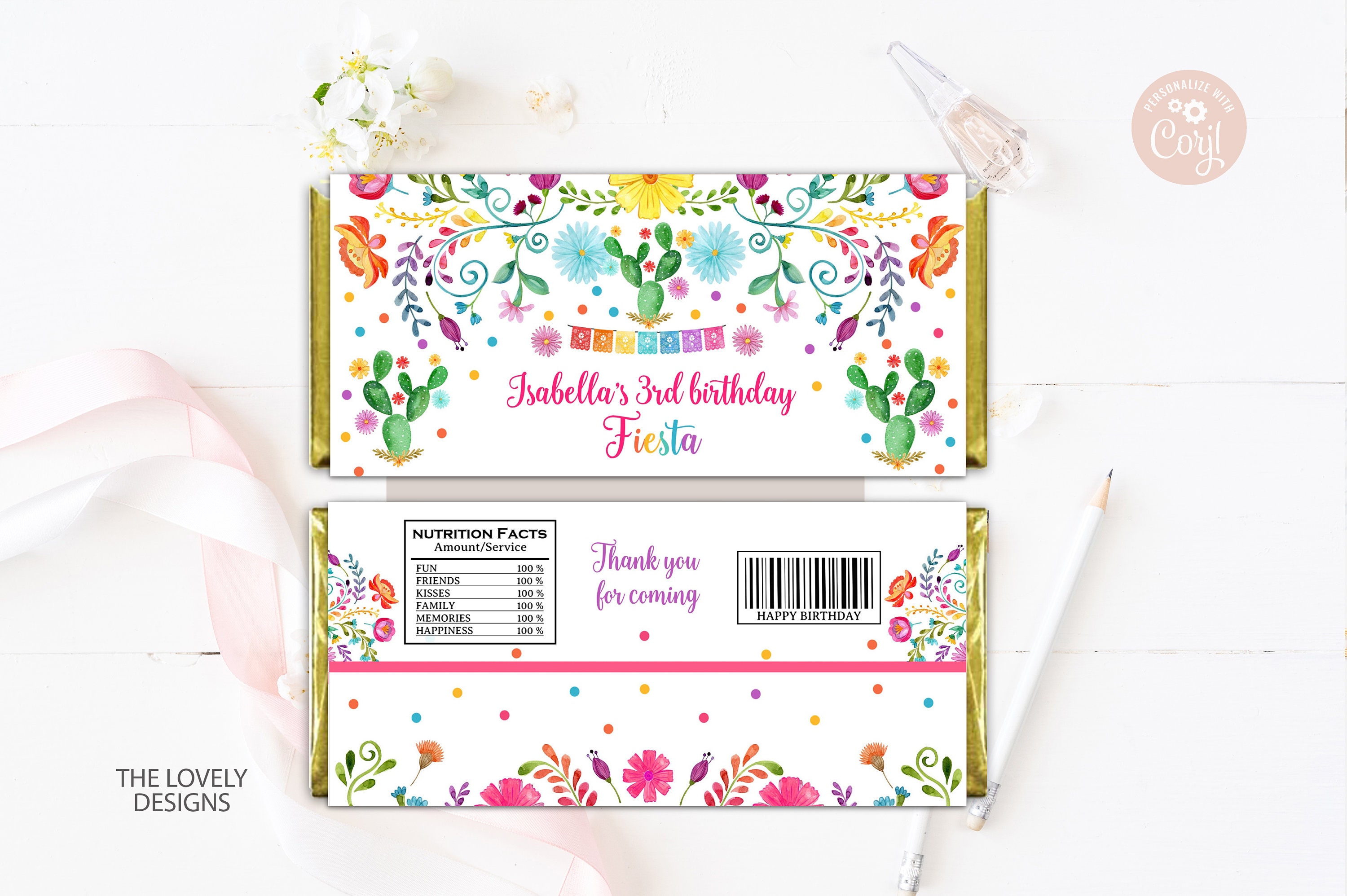EDITABLE Fiesta Candy Bar Wrapper Fiesta Girl Birthday Fiesta Mexican ...