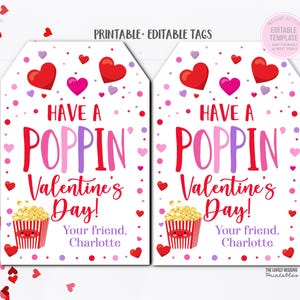 Have a Poppin Valentine&#39;s Day Tag, Popcorn Valentine Tag, Popcorn Gift Tag Classroom Preschool Printable Kids Neighbor Co-worker Non-Candy