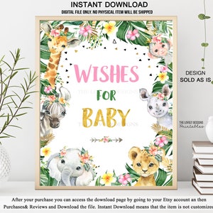 Jungle Wishes for Baby Sign Jungle Baby Shower Jungle Girl Advice Sign ...