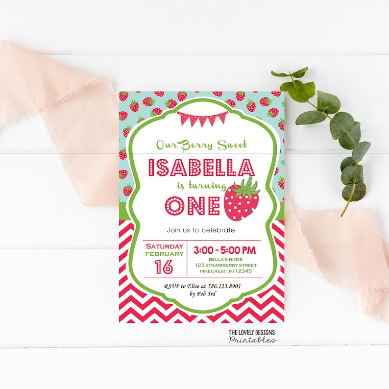 Summer Invitation Strawberry Birthday Party Printable Chevron Strawberry Invitation Strawberries