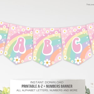 Daisy Groovy Alphabet Banner: 70s Rainbow Birthday (Digital Download)