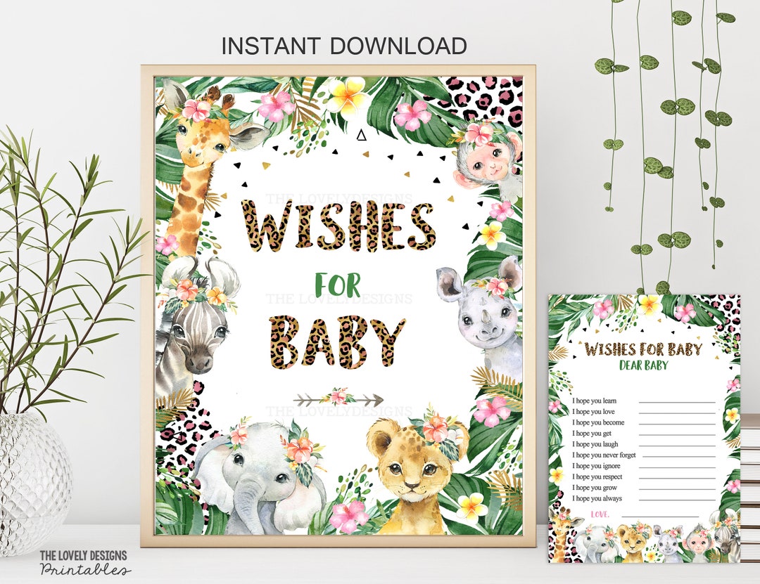 Jungle Wishes for Baby Sign Leopard Print Jungle Baby Shower Wishes ...