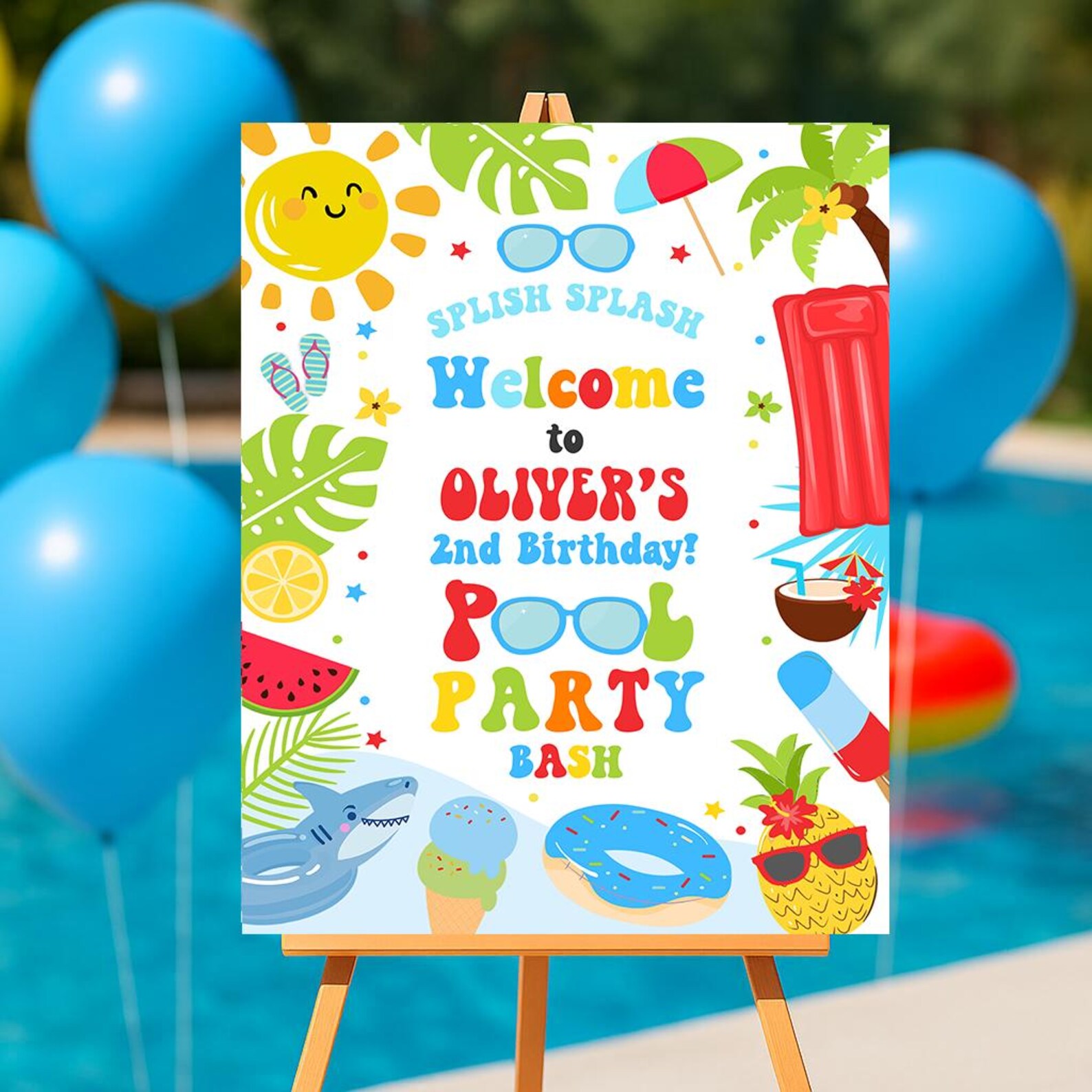 Editable Pool Party Welcome Sign Tropical Splish Splash Pool Float ...