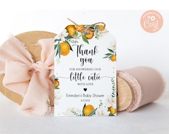 Editable Little Cutie Baby Shower Favor Tag Orange Clementine Baby Shower Gift Tag A Little Cutie on the Way Tags PRINTABLE DOWNLOAD
