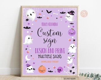 Halloween Custom Sign Fully Editable Halloween Birthday Sign Decor Spooky Cute Ghost Purple Spooktacular Party Sign PRINTABLE DOWNLOAD PPG1
